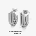 Three-layer silver stainless steel earrings with dimensions and 5g weight specifications - Geometric Line Earrings / Silver
