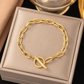 Gold plated chunky chain bracelet for women with classic OT toggle clasp and glossy finish - Gold OT Buckle Thick Chain Bracelet
