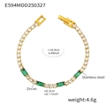 Detail showing the 16.5cm length and measurements of a gold-plated colorful zircon bracelet - Green