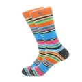 Mens high-top crew socks with vibrant colorful stripes and orange polka dot cuffs - 42-46 / Multi-color Dot Striped Style (977C)