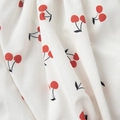 Macro detail of white chiffon fabric with red cherry print and fine horizontal texture - S / White