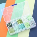 10-compartment storage box filled with green and blue seed beads and sequins for DIY jewelry - 10-Grid Bead Material Kit / Fruit Green