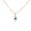 Gold-plated girl pendant charm with green triangular zircon and tiny clear stone - Girl-May