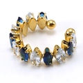 Anillo abierto dorado con circonitas azules y blancas de corte marquesa engastadas - Zyg369 Blanco Y Azul / Diseño Abierto Ajustable