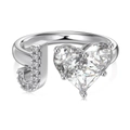 S925 sterling silver open ring with heart zircon and letter J detail in silver finish - Silver Letter J