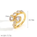 18k gold plated hollow geometric ring with heart-shaped zircons and dimensions display - Gold Heart Zirconia Style (TR4429)