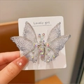 Blue butterfly hair clip with colorful rhinestones and glitter on a silver spring base - Single Silver Butterfly (F0010) / Silver
