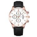 Montre business pour homme avec boîtier or rose, cadran blanc et bracelet en cuir noir - Cadran Blanc Boîtier Or Rose Bracelet Noir