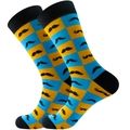 Funny crew socks with yellow and blue mustache checkerboard pattern for men and women - Size 39-45 / Square Moustache