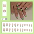 Almond-shaped press-on nails in nude pink with light green and blue French tips style - W1134 Fresh French