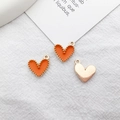 Orange enamel heart charms with gold beaded edges and solid gold heart pendant - Enamel Heart Style (14986) / 1 Piece (13x13mm, 0.7g) / Orange