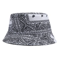 Cappello da pescatore unisex con stampa paisley bianca e nera per protezione solare - Taglia unica / Bianco