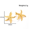 Gold starfish stud earrings in stainless steel with 3.46cm width and 3.21cm height - Starfish Shape / Gold