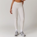 High-waisted cream yoga pants with tummy control and quick-dry compression fabric - S / Grayish White