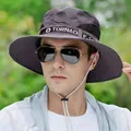 Dark gray wide brim men's sun hat with breathable mesh and adjustable wind cord - Coffee F-14