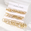 Detail of 16-piece gold earring set with pearls and textured hoops on display card - Multipack Variety Style (AD-0713-1) / Gold