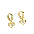 Golden S925 silver hoop earrings with hollow heart pendant and clear zircon stone - Heart Pendant / 925 Silver / ERH020 Gold Plated