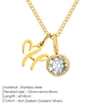 Gold stainless steel necklace with cursive initial H and round clear birthstone - Letter H / Gold