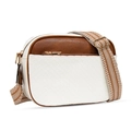 Quilted brown and white crossbody bag with patterned strap and golden hardware - Woven Splicing White Brown (Style 3)