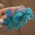 Blue-pink gradient resin flower earrings with delicate peacock green chiffon bow detail - Blue Gradient Accessory (36#)