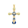 18K gold plated cross pendant with navy blue enamel and turquoise gemstone inlay - Dark Blue Enamel Snake Cross