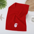 Red festive cotton towel with Santa Claus embroidery and soft looped terry texture - Santa Claus / Red