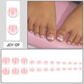 Pink translucent press-on toenails with white French wave design in 24 piece set - Pink White French Minimalist Lines (JCY-09) / Glue Type