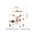 Handmade baby crib mobile with crochet rabbit and wooden celestial elements in brown - Rabbit Mobile