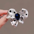 Silver butterfly brooch with a large pear-cut dark blue gem and black pavé crystals - 375# Silver Butterfly