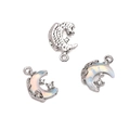 Three-piece alloy moon pendant set featuring opal and cubic zirconia for DIY jewelry - White Moon 10x16mm