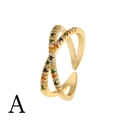 Detailed view of a gold-plated adjustable ring with vibrant multi-color zircon stones - Adjustable Open / Cross Design Colorful Rhinestone (425DX)