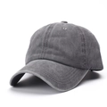 Detail showing high-quality stitching and washed cotton texture on a dark grey baseball cap - Adult / Gray