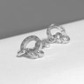Silver Roman numeral circle earrings with chain link accents in polished stainless steel - Triple Ring - Silver (Chain Structure)