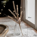 Branches de Noël dorées de 32 cm avec pommes de pin et paillettes étincelantes - Tige de Perles Dorées 32cm