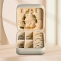 Portagioie portatile beige in velluto con cerniera e scomparti interni organizzati - 10*10*5cm / Bianco Sporco - Trama a Griglia