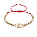 Bracciale in corda rossa con perline d'oro e ciondolo a lucchetto lettera C con cristalli - Cordino Rosso Perle Dorate Lucchetto a Cuore / Arcobaleno
