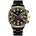 Orologio al quarzo da uomo con quadrante nero, lunetta dorata e lancette luminescenti - Cinturino Nero Cassa Oro e Argento Quadrante Nero