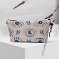 Detail of waterproof evil eye makeup bag with celestial patterns and black zipper - 39-Beige Bohemian Eye