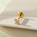 Gouden klaver labret piercing met vier zirkonia en platte titanium achterkant - Interne Schroefdraad 1.2*8mm Staaf / Goud