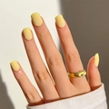 Short square matte macaron yellow press on nails with a gold whale signet ring - Macaron Yellow Matte Short Square Style (JP1750)