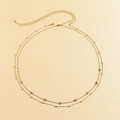Golden double-layer belly chain with polished round discs and small bead charms - Double Layer Geometric Round-Gold