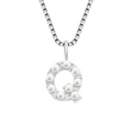 Elegant titanium steel necklace with pearl-inlaid letter Q pendant and box chain - Q-Steel Color