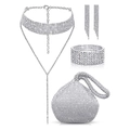 Set gioielli da sposa in argento con girocollo di strass, orecchini e borsa da sera - Set Borsa da Sera Stile Dumpling / Argento