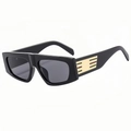 Retro thick black frame sunglasses with grey lenses and green-red stripe metal temple detail - Black Frame Black Grey Lens