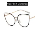 Cat eye blue light glasses frame in bright black and gold metal for a chic look - Glossy Black Clear Lens