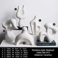 Abstract white matte ceramic vase set with artistic hollow design for modern home decor - Rockery Vase 5-Piece Set