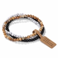 Three-piece set of 4mm natural picture jasper and black agate elastic bead bracelets - FK1762-White/Brown Pattern/Black Natural Stone