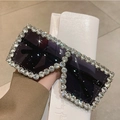 Oversized square rhinestone sunglasses with dark lenses and luxury sparkling frames - Full Rhinestone Square Frame / Silver Black Temple Black Lens