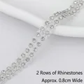 Bordo nero con 2 file di strass bianchi per cucito e fai-da-te, larghezza circa 0,8 cm - 2 File (Circa 0,8 cm di Larghezza x 5 Yard) / Nero