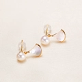 Elegant gold fan-shaped stud earrings with white freshwater pearl and mother of pearl detail - White